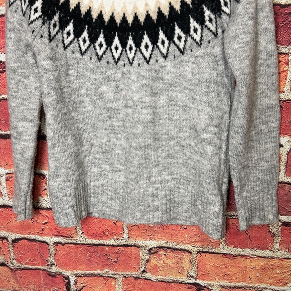 ASPEN Nordic Fair Isle Turtleneck Sweater Gray Black Size XS Cozy Winter - Picture 5 of 11